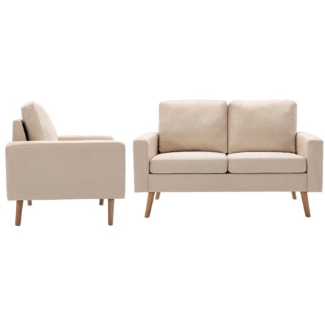 Vidaxl – Ensemble de canapés 2 places en tissu crème – Coussins rembourrés – Cadre en bois de pin massif – Dimensions 130x76x82,5cm