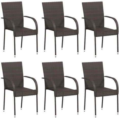 Chaises empilables d'extérieur lot de 6 Résine tressée Marron vidaXL