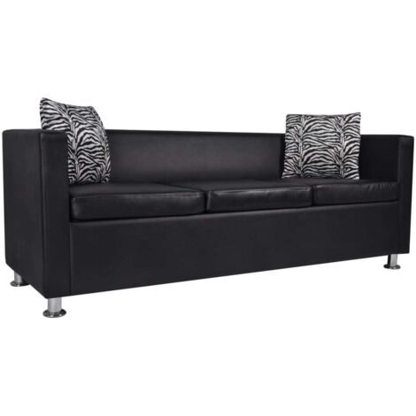 Vidaxl – Canapé convertible 3 places en similicuir noir – Dimensions 170 x 62,5 x 63 cm – Largeur du siège 151 cm – Confort optimal avec coussins (1/6)