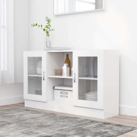 Vidaxl – Armoire à vitrine blanche 120x30,5x70 cm – Bois d'ingénierie – 2 portes – Espace de rangement pour livres et objets décoratifs