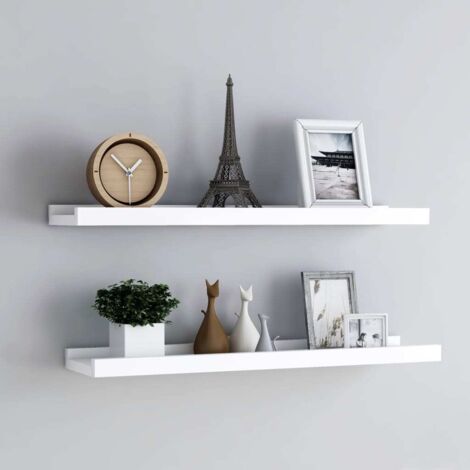 Vidaxl – Étagères murales à rebord 2 pcs – MDF blanc 80x9x3 cm – Conception en U avec bord avant – Installation facile