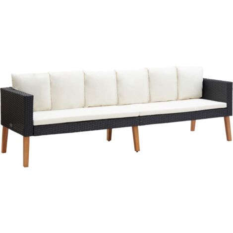 Vidaxl – Canapé de jardin 3 places résine tressée noir – Coussins épais 5 cm – Structure acier enduit de poudre – Dimensions 218 x 67 x 60 cm