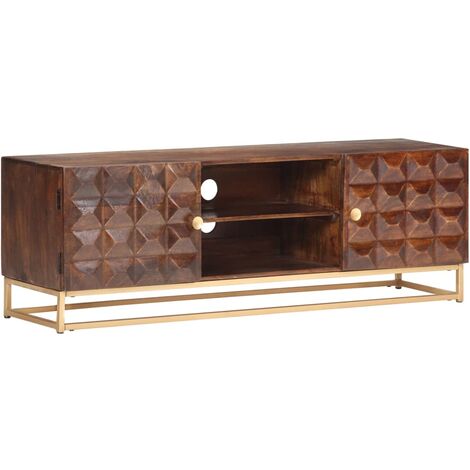 vidaXL Meuble TV 124x29x45 cm Bois massif de manguier (1/5)