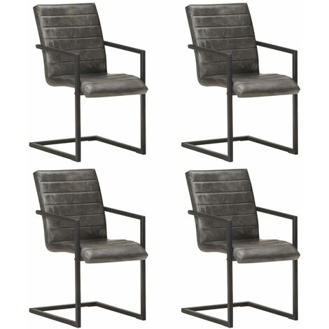 Chaises à manger cantilever lot de 4 gris cuir véritable vidaXL (1/5)