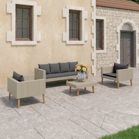 Salon de jardin 4 pcs avec coussins Résine tressée Beige vidaXL (1/5)