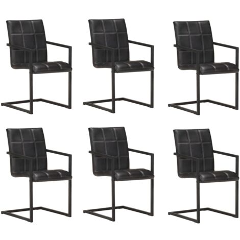 Chaises à manger cantilever lot de 6 noir cuir véritable vidaXL (1/5)