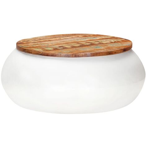 Vidaxl – Table basse fixe en bois de récupération 68x68x30 cm – Base en fer – Finition patinée unique – Pour décoration intérieure moderne (1/5)