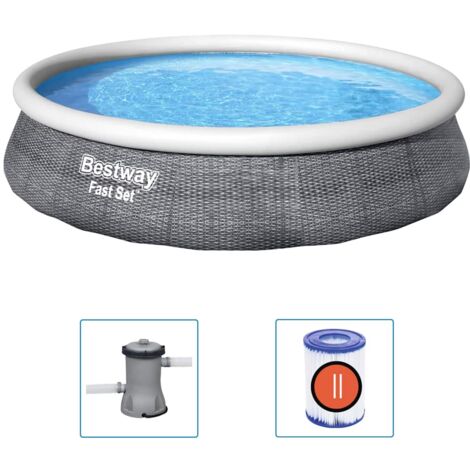 Bestway – Ensemble de piscine gonflable Fast Set 396x84 cm – Parois renforcées en Tritech – Capacité 7340L – Pompe de filtration Flowclear 2006L/h