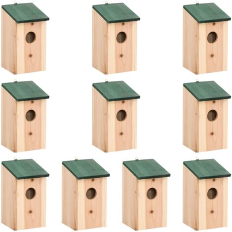 Vidaxl – Nichoirs en bois de sapin massif 10 pcs – Dimensions 12x12x22 cm – Crochet métal pour fixation facile – Abri sécurisé pour oiseaux