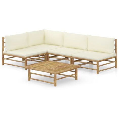 Salon de jardin 5 pcs avec coussins blanc crème bambou vidaXL