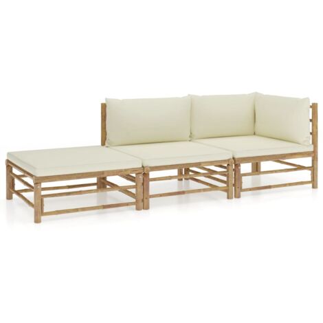 Salon de jardin 3 pcs avec coussins blanc crème bambou vidaXL (1/5)