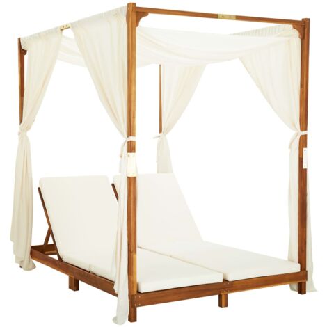 Vidaxl – Transat double en bois d'acacia avec coussins – Dossier réglable – Résistant aux intempéries – Confort optimal pour 2 personnes