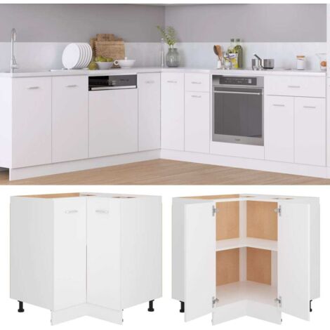 Vidaxl – Armoire d'angle basse Lyon blanche 75,5x75,5x81,5 cm – Bois d'ingénierie – 2 étagères – Montage rapide – Rangement optimisé