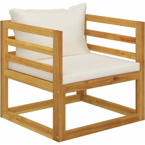 Vidaxl – Fauteuil de jardin en bois d'acacia massif – Coussin crème – Résistant aux intempéries – Dimensions 72x72x60 cm