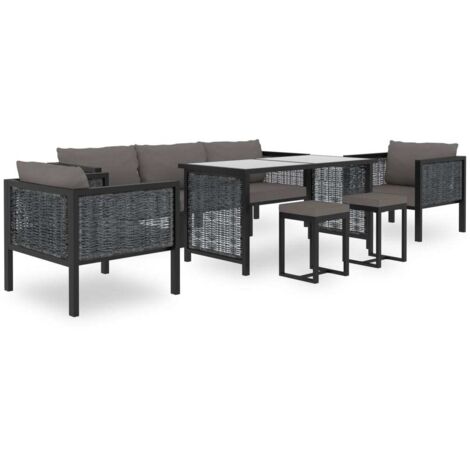 Vidaxl – Salon de jardin 8 pcs résine tressée anthracite – Canapé modulaire avec coussins confortables – Table en verre trempé – Pour terrasse et jardin (1/7)