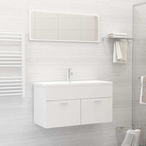 Ensemble de meubles de salle de bain 2pcs blanc bois ingénierie vidaXL