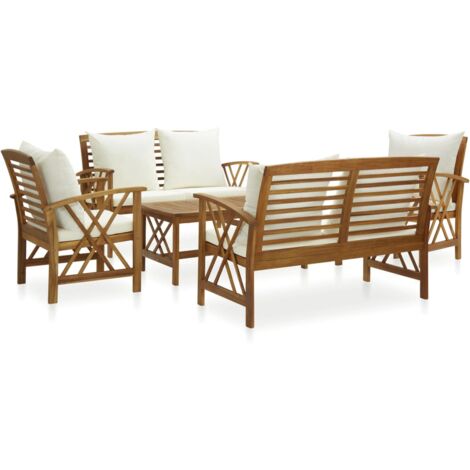 Vidaxl – Salon de jardin 5 pcs en bois d'acacia massif – Coussins épais confort – Table basse design à lattes – Pour extérieur