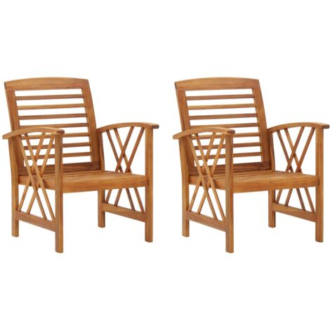 Vidaxl – Chaises de jardin en bois d'acacia massif – Ergonomiques avec accoudoirs incurvés – Lot de 2 – Capacité 110 kg par chaise (1/8)
