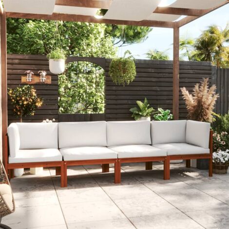 Vidaxl – Canapé de jardin 4 places en bois d'acacia avec coussins épais – Dossier en corde tressée – Design modulaire et robuste (1/9)