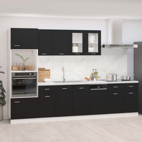 Ensemble de meubles de cuisine 7 pcs Noir Aggloméré vidaXL