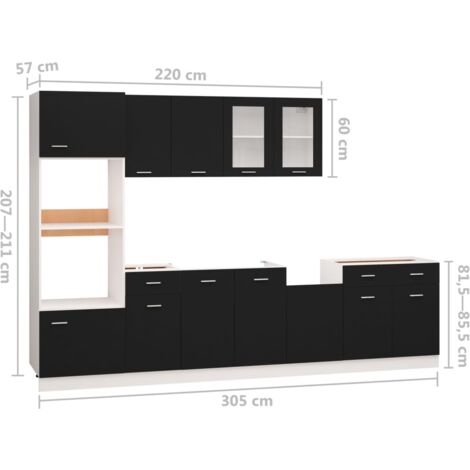 Ensemble de meubles de cuisine 7 pcs Noir Aggloméré vidaXL