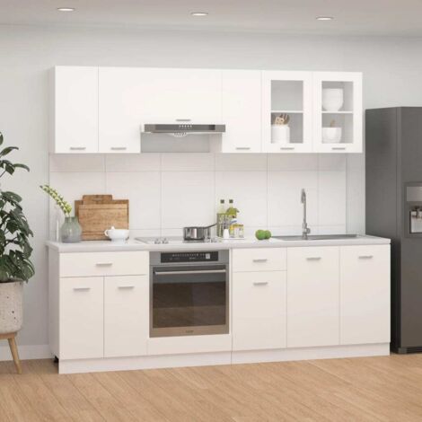 Vidaxl – Ensemble de 8 meubles de cuisine Lyon en bois d'ingénierie blanc – 1 armoire suspendue 60x31x60cm – 1 meuble bas à tiroirs 40x46x81,5cm
