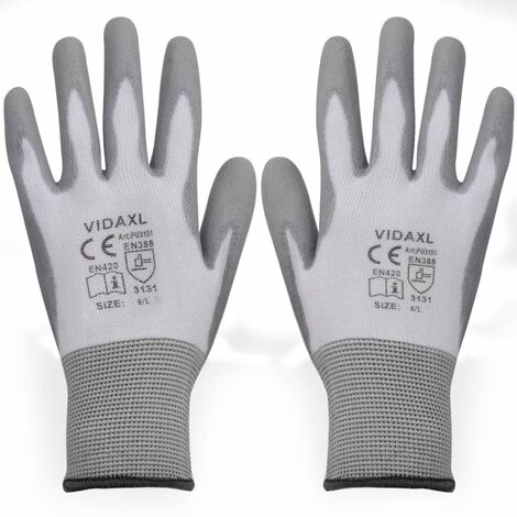 Gants de travail PU 24 paires Blanc et gris Taille 9/L vidaXL (1/4)