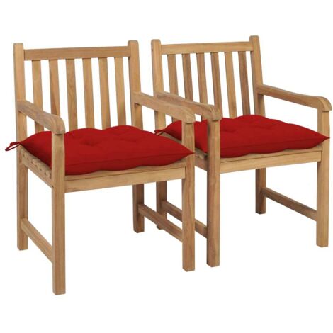Chaises de jardin lot de 2 et coussins rouge Bois teck massif vidaXL (1/5)