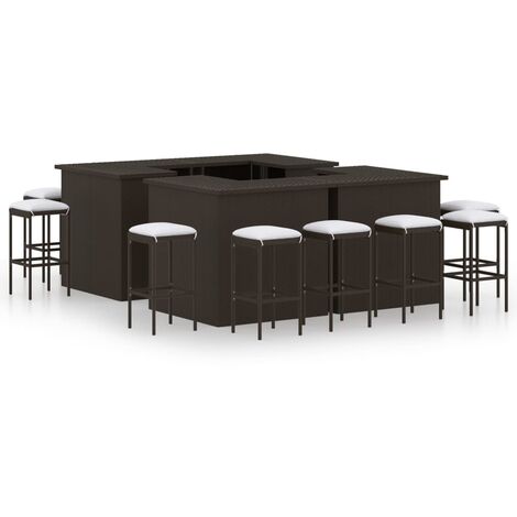 vidaXL Ensemble de bar de jardin 16 pcs coussins Résine tressée Marron
