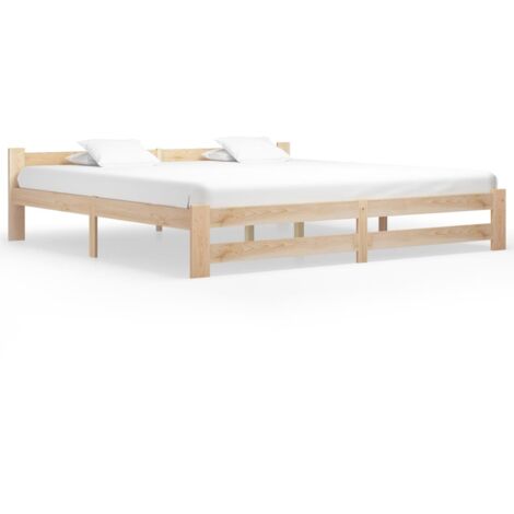 Vidaxl – Cadre de lit en bois massif de pin 200x200 cm – Design avec sommier à lattes – Espace sous le lit 22 cm – Assemblage requis (1/5)
