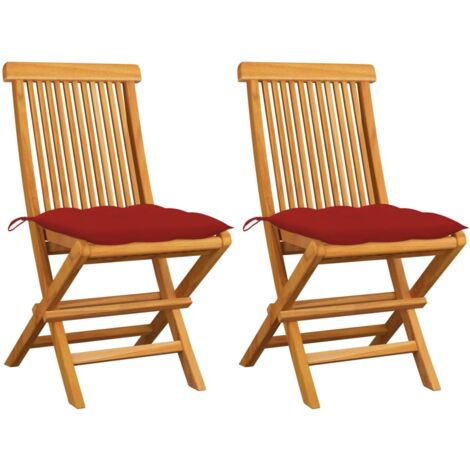 Chaises de jardin et coussins rouge lot de 2 Bois teck massif vidaXL (1/5)