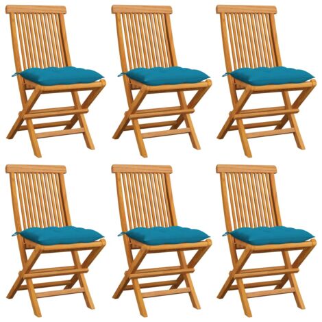 Chaises de jardin et coussins bleu clair lot de 6 Bois de teck vidaXL (1/5)