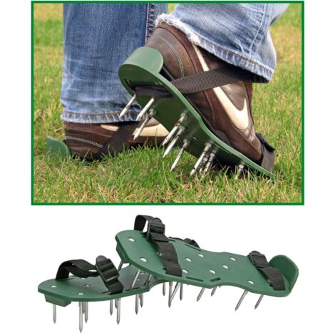 Sandales Aérateur Pour Pelouse - 26 Pointes Acier Inoxydable 4.5cm - Ajustables - Prêtes à L'emploi - Vert - 9