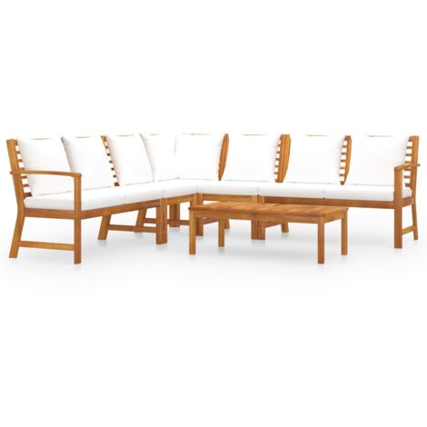 vidaXL Salon de jardin 6 pcs avec coussin Crème Bois d'acacia solide