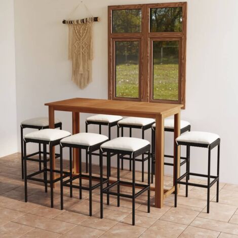 Ensemble de bar de jardin avec coussins 9 pcs Noir vidaXL