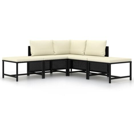 Salon de jardin 5 pcs avec coussins Noir Résine tressée vidaXL