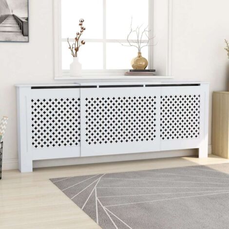 Vidaxl – Cache radiateur MDF blanc 205 cm – Longueur ajustable de 142 à 205 cm – Étagère supérieure fonctionnelle – Design contemporain