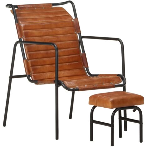 Fauteuil de relaxation avec repose-pied Marron Cuir véritable (1/5)