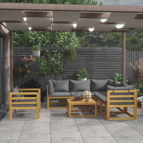 Salon de jardin 7 pcs avec coussin Bois d'acacia solide vidaXL (1/5)