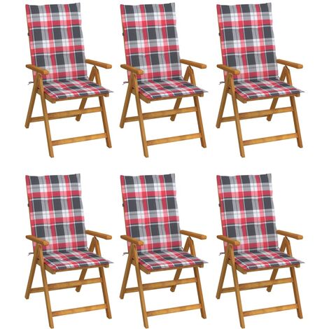 Chaises pliables de jardin lot de 6 avec coussins Bois d'acacia vidaXL
