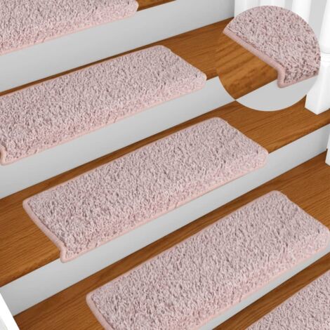 Tapis d'escalier 15 pièces 65 x 21 x 4 cm Rose clair Bord rectangulaire vidaXL