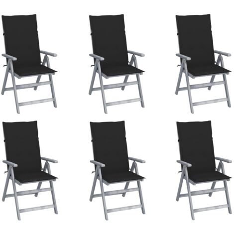 Chaises inclinables de jardin lot de 6 et coussins Bois acacia vidaXL