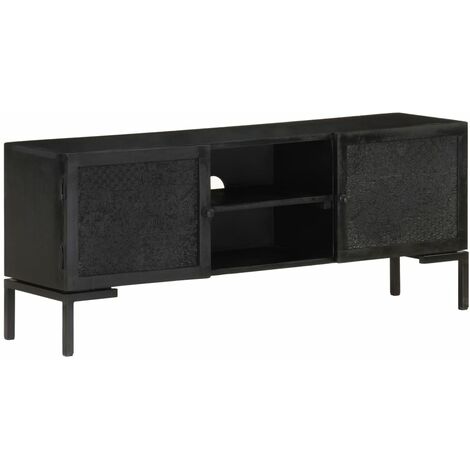 Meuble TV Noir 115x30x46 cm Bois massif de manguier vidaXL (1/5)
