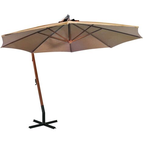 Parasol de jardin suspendu avec mât taupe bois de sapin massif vidaXL