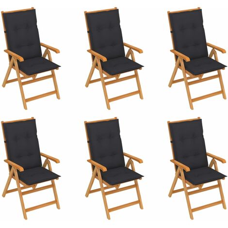 Chaises de jardin lot de 6 et coussins anthracite Bois de teck vidaXL (1/5)
