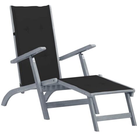 Chaise longue d'extérieur repose-pied et coussin Acacia solide vidaXL (1/5)