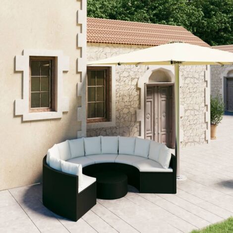 Salon de jardin 7 pcs avec coussins Résine tressée Noir vidaXL (1/5)