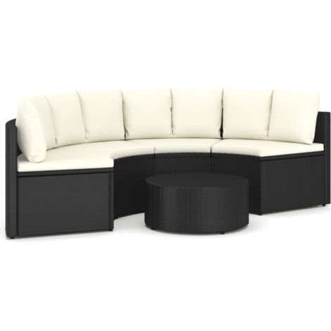Vidaxl – Salon de jardin 5 pcs avec coussins – Résine tressée noire – Canapés en forme d'éventail – Table 68x30cm – Pieds réglables