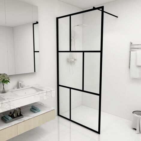 Vidaxl – Paroi de douche à l'italienne 100x195 cm – Verre trempé 5 mm – Structure en aluminium noir – Résistante aux éclaboussures – Barre de support réglable (1/5)