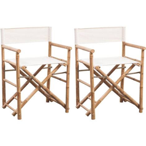 Vidaxl – Chaise pliable 2 pcs en bambou – Toile blanche – Confort optimal – Dimensions 58x48x89 cm – Pliable pour gain de place